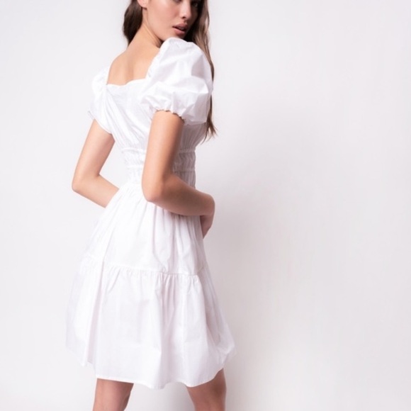 Pinko Abriolas Puff Sleeve White Mini Dress - Picture 2 of 6